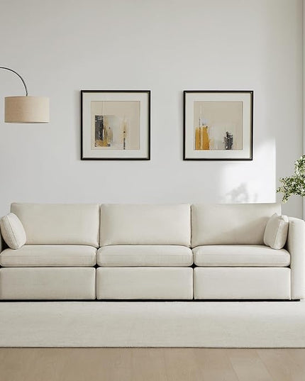 CHITA Sectional Sofa Set, Comfty Cloud Couch, FSC Certified Deep Seat Sectional Couch for Lving Room, 112 inch Width, 3 Seat Modern Modular Sofa, Linen