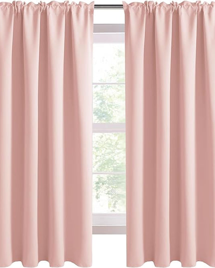 DWCN Blackout Curtains – Thermal Insulated, Energy Saving & Noise Reducing Bedroom and Living Room Curtains, Blush Pink, W 42x L 63 Inch, Set of 2 Rod Pocket Curtain Panels