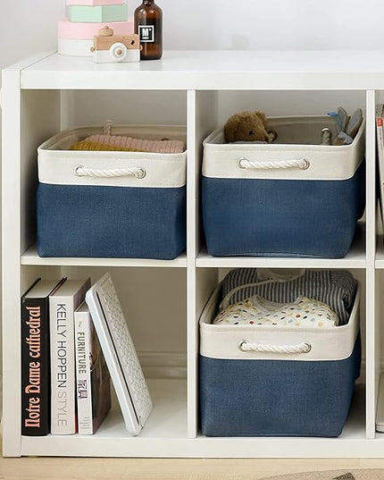 TheWarmHome Storage Bins for Shelves - 1 Pack 15.7x11.8x8.3 inch Fabric Storage Cubes, Storage Basket for Organizing Gift Laundry Cloth Toy Room (White & Jean Blue)