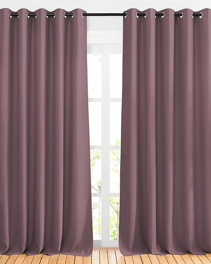 NICETOWN Blackout Dry Rose Curtains & Drapes 90 inches Long for Bedroom - Noise Reducing Thermal Insulated Grommet Room Darkening Window Treatments for Sliding Glass Door (2 Panels, 66 x 90 Inch)