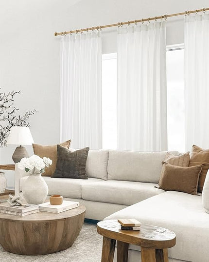Topfinel 96 Inches Long Pinch Pleated Semi Sheer Curtains,White Linen Blended Light Filtering Window Curtains 96 Length for Living Room Bedroom Pinch Pleat Drapes with Hooks 1 Panels 72" Wx96 L