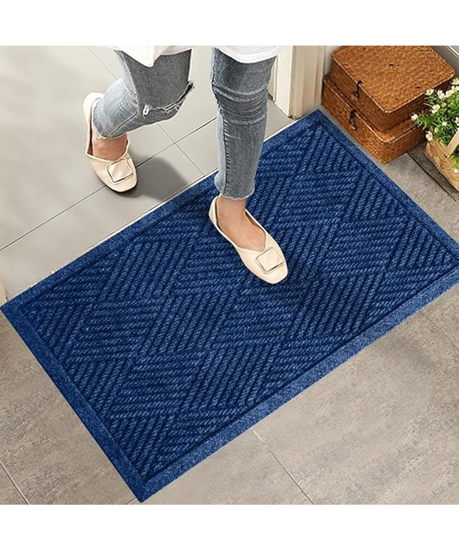 Sturdy Front Door Mat, Absorbent Muddy Dirt Resist Welcome Door Mats Outdoor Indoor, Stain and Fade Resistant, Non-Slip Rubber Backing Low Profile Doormat for Entryway, 30×17, Blue