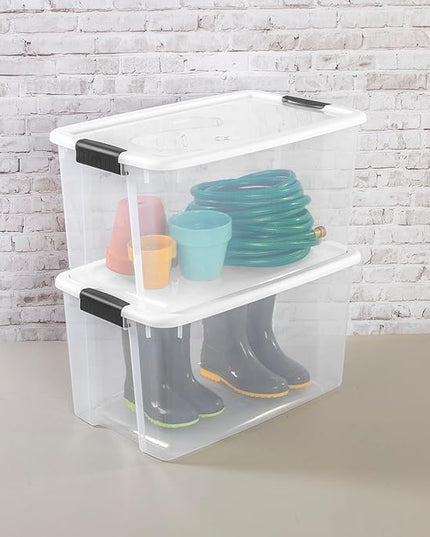 Sterilite 16-Pack Ultra Latching Box, Storage Bins with Lids, Clear Plastic, 70 Quart - Heavy-Duty Organizing Containers for Closet, Bathroom, and Office