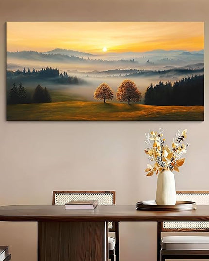 HGUAOA Nature Wall Art - Mountain & Landscape Artwork for Walls - Scenery Canvas Wall Art - Forest Painting for Living Room - Rustic Farmhouse Decor - Wall Pictures for Bedroom 24×48IN