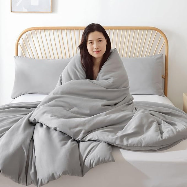 ROSGONIA Queen Comforter Set Grey, 3pcs Bedding Comforter Sets (1 Gray Comforter & 2 Pillowcases) All Season Soft Lightweight Bedspread Blanket Quilt