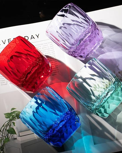 KAMMAK Crystal Whiskey Glasses Set of 2, 7oz Old Fashioned Glasses Stemless, Hand Blown Colored Cocktail Glasses, Engagement Gifts for Couples, Women, Men