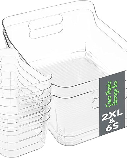 Tiawudi Set of 8 Clear Plastic Storage Bins, 2 Extra Large and 6 Small Storage Containers for Pantry Organization, Multi-Use Organizer Bins for Home, Kitchen, Cabinet, Bathroom, Fridge & Freezer