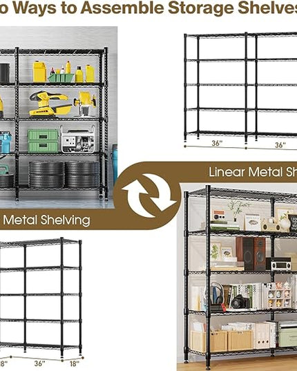Himimi 72" W Wire Rack Shelving-2000LBS Capacity, Adjustable Storage Shelves Metal Shelves for Storage, 5-Tier Heavy Duty Wire Organizer for Kitchen, Garage, Pantry, 72" W x 18" D x 72" H, Black