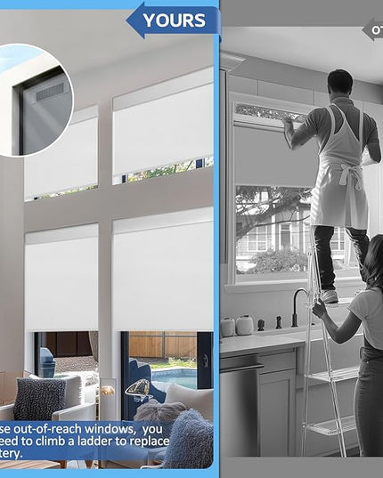Motorized Blinds with Remote, Smart Blinds with Solar Panel, Thermal Blackout Electric Blinds, Automatic Blinds for Windows Compatible with Alexa, White-46 x72