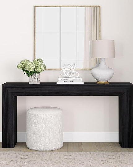 Plank+Beam Grand Console Table, 66 Inch Modern Solid Wood Sofa Table, Narrow Entryway Table for Hallway, Behind The Couch, Living Room, Foyer, Black Wirebrush