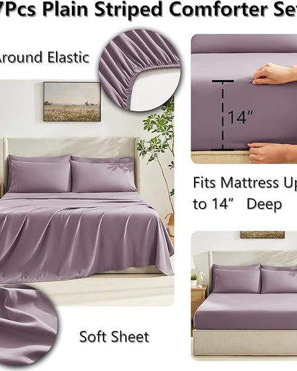CozyLux King Size Comforter Set Dusty Purple - 7 Pieces Bed in a Bag Dusty Purple Comforter King Size, Bedding Set with All Season Quilted Comforter, Flat Sheet, Fitted Sheet, Pillowcases