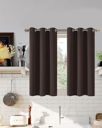 YoungsTex Brown Blackout Curtains 40 Inch Length for Kitchen Window - Short Thermal Insulated Drapes with Grommet Darkening Privacy for Bathroom Bedroom, 2 Panels, 42 x 40 Inch