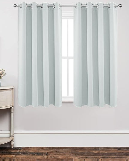 Joydeco White Curtains 63 Inches Long 2 Panels Set, Thermal Insulated Long Curtains& Drapes 2 Burg, Room Darkening Grommet Drapes for Living Room Bedroom Window (W52 x L63 Inch, Greyish White)