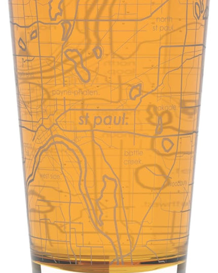 Well Told Engraved Minneapolis Minnesota Map Pint Glass, Etched Beer Gift (16 oz, Clear) City Map Pint, Custom City Glassware, Gifts For Beer Lovers