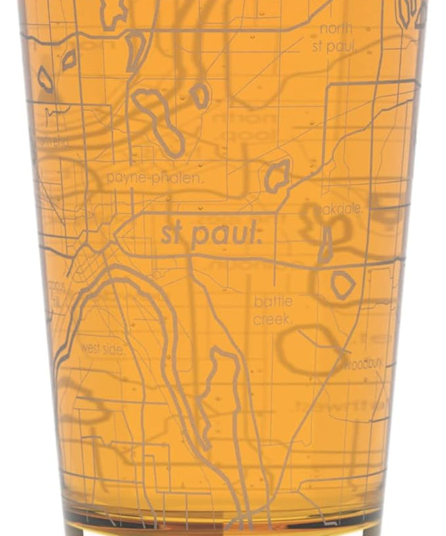 Well Told Engraved Minneapolis Minnesota Map Pint Glass, Etched Beer Gift (16 oz, Clear) City Map Pint, Custom City Glassware, Gifts For Beer Lovers