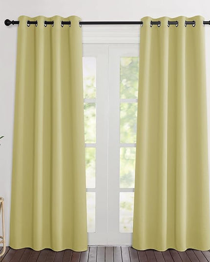 NICETOWN Paler Yellow Room Darkening Curtains 84 inch Length 2 Panels, Grommet Thermal Insulated Window Treatments Light & Sound Reducing Drapes for Living Room/Bedroom, W46 x L84