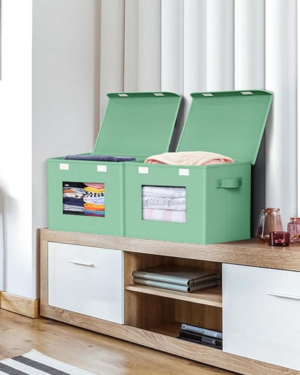 Univivi Collapsible Stackable Storage Bins with Lids [4-Pack] Foldable Fabric Closet Organizer Basket, Closet Organizers and Storage Cube Storage Bin for Home, Office, Bedroom (Green)