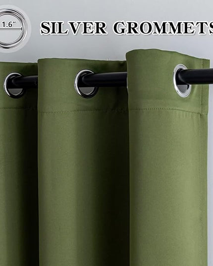 Olive Green Curtains 84 Inch Length 2 Panels Set, Light Filtering Curtains for Living Room 84 Inch Long, Grommet Energy Saving Semi Sheer Drapes for Bedroom Window(W52 x L84)