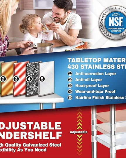 DuraSteel 30x30 NSF Stainless Steel Cart Work Table - Heavy Duty Rolling Food Prep Table Countertop Island - Metal Utility Cart on Wheels Caster, Grill Stand Storage Outdoor Kitchen Tables Bar Top