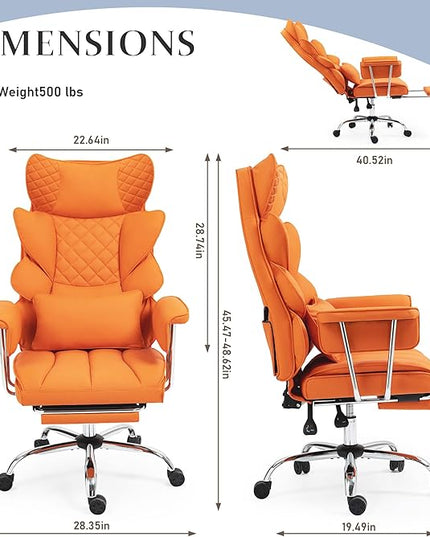 DYHOME 500 lbs Reclining Massage Office Chair with Foot Rest, Executive Home Office Chairs for Heavy People, High Back Computer Desk Chair, Pocket Spring Cushion, Big and Tall Ergonomic Chair, Orange