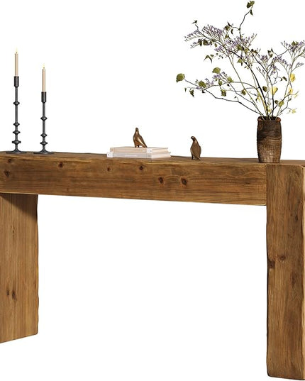Solid Wood Console Table, 63-Inch Farmhouse Sofa Table Behind Couch for Entryway, Living Room, Foyer, Easy Assembly (Rustic Brown)
