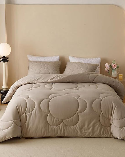 Luxlovery Beige Coffee Comforter Set Full Light Khaki Sunflower Bedding Comforter Mocha Coffee Bedding Comforter Set Boho Farmhouse Modern Bedding Set Full Size