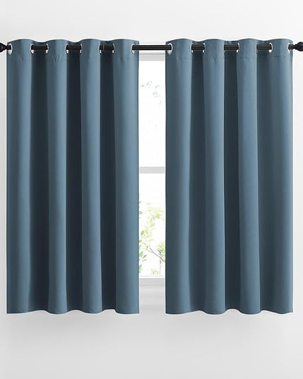 NICETOWN Window Curtains Blackout Drapes - Smoky Blue Energy Saving Blackout Draperies for Bedroom/Living Room (2 Panels, 52 inches Wide by 45 inches Long)
