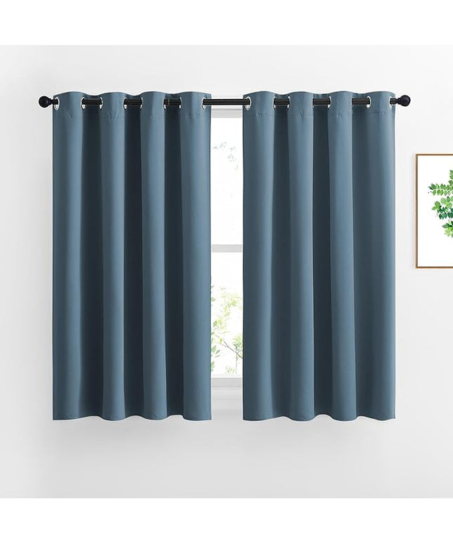 NICETOWN Smoky Blue Blackout Curtains for Bedroom - Triple Weave Grommet Top Thermal Insulated Window Treatment Light Blocking Drapes for Cafe/Home Office, W46 x L54, Set of 2