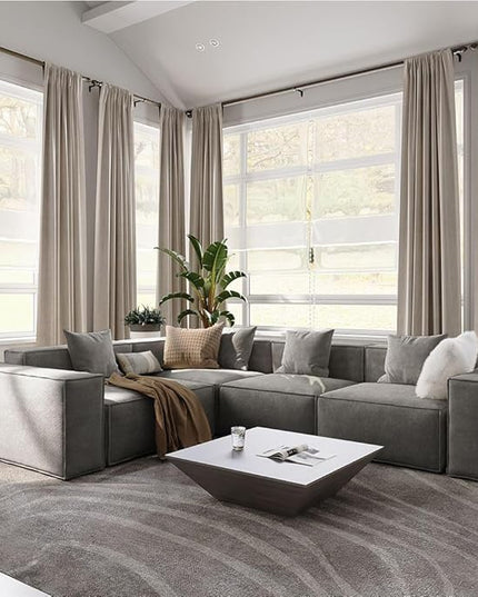 POVISON 112" Modern Modular Sectional Sofa for Living Room 25" Deep Seat Sofa Set Large Sectional Corner Couches Velvet 3 Seats Oversized Big Comfy Cloud Couch for House Office