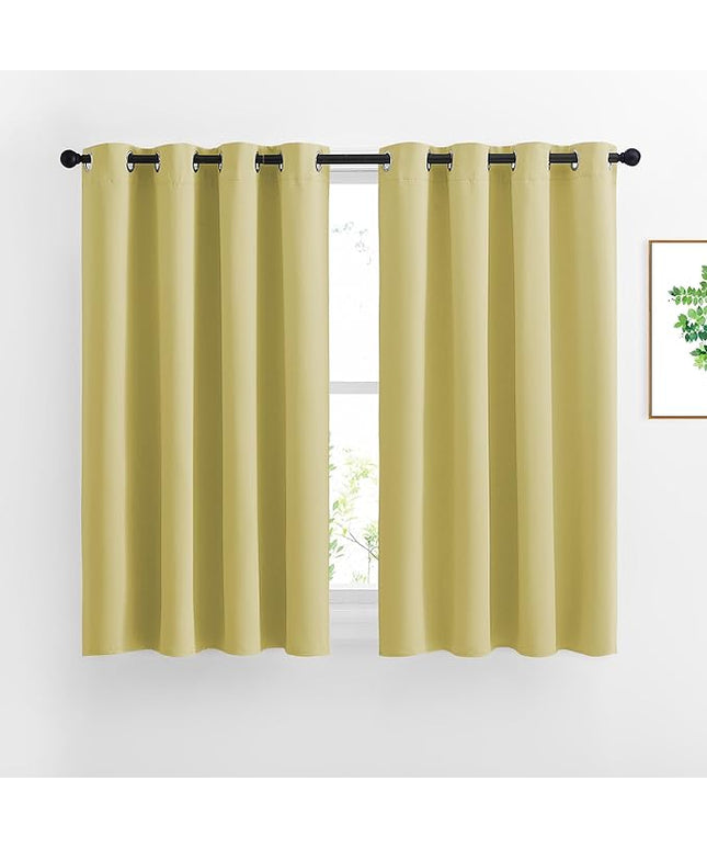 NICETOWN Paler Yellow Room Darkening Short Curtains for Bathroom - Triple Weave Grommet Thermal Insulated Window Treatment Light Blocking Drapes for Cafe/Home Office/Bedroom, W46 x L54, Set of 2