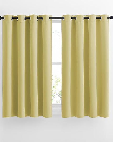 NICETOWN Bedroom Room Darkening Curtains and Drapes - Triple Weave Thermal Insulated Solid Grommet Room Darkening Panels for Basement(1 Pair, 52 inches by 45 Inch, Paler Yellow)