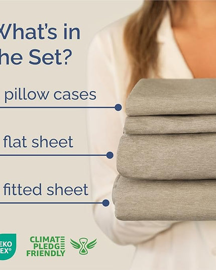 King Size 4 Piece Sheet Set - Comfy Breathable & Cooling Bed Sheets Set - Hotel Luxury Bedding for Women, Men, Kids, Teens, Boys & Girls - Deep Pockets, Soft & Wrinkle Free - Beige (Heathered Sheets)