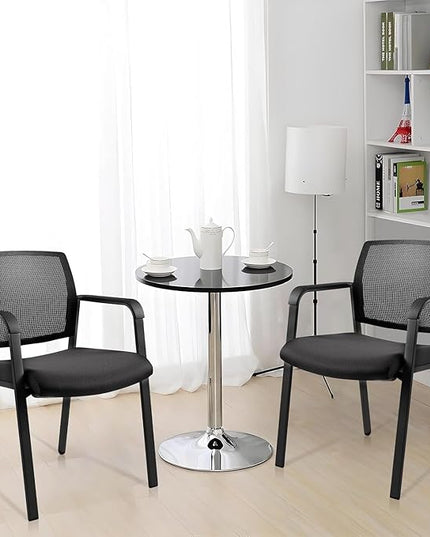 CLATINA Mesh Back Stacking Arm Chairs with Upholstered Fabric Seat and Ergonomic Lumbar Support for Office School Church Guest Reception Black 8 Pack Set New Version