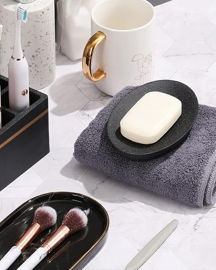 Shinowa Soap Dish, Resin Soap Saver Sponge Dish Tray Mini Storage Tray for Bathroom Bedroom Vanity Table Kitchen Counter-Top Organization, Gravel Black