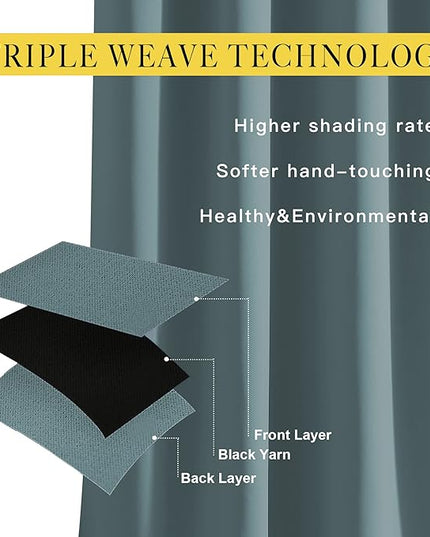 NICETOWN Blackout Curtains & Drapes for Living Room - Energy Saving Thermal Insulated Solid Grommet Sound Reducing Curtains for Bedroom, Greyish Blue, 2 Panels, W52 x L108