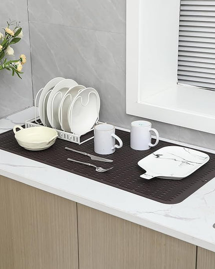 Silicone Dish Drying Mat for Multiple Usage,Easy clean,Eco-friendly,Heat-resistant Silicone Mat for Kitchen Counter or Sink,Refrigerator or Drawer Liner Coffee 5XL 36inches x 18inches