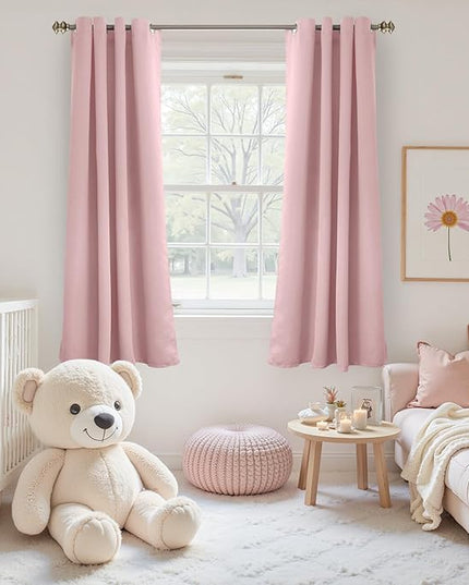 YoungsTex Light Pink Room Darkening Curtains 63 Inches Long for Kids Girl Bedroom - Thermal Insulated with Grommet Blackout Window Drapes Privacy for Nursery Living Room, 2 Panels, 52 x 63 Inch