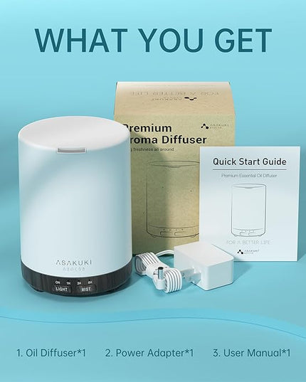 ASAKUKI 300ML Essential Oil Diffuser, Quiet 5-in-1 Premium Humidifier, Home Fragrance Aroma Diffuser with 7 LED Color Changing Light and Auto-Off Switch -Dark Brown