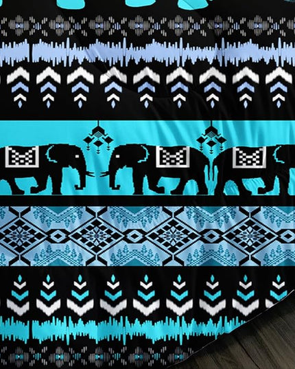 Western Comforter Set Full Size Elephant Print Bedding for Kids,Blue Series Animal Themed Bedding Set for Boys Girls Room Decor,Boho Bedding Comforter Sets with 2 Pillowcases.