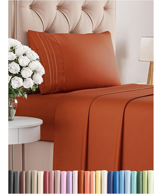 Twin Size 3 Piece Sheet Set - Comfy Breathable & Cooling Bed Sheets Set - Hotel Luxury Bedding for Women, Men, Kids, Teens, Boys & Girls - Deep Pockets, Soft and Wrinkle Free - Oeko-Tex - Terracotta