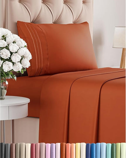 Twin XL Size 3 Piece Sheet Set - Comfy Breathable & Cooling Bed Sheets Set - Hotel Luxury Bedding for Women, Men, Kids, Teens, Boys & Girls - Deep Pockets, Soft, Wrinkle Free - Oeko-Tex - Terracotta