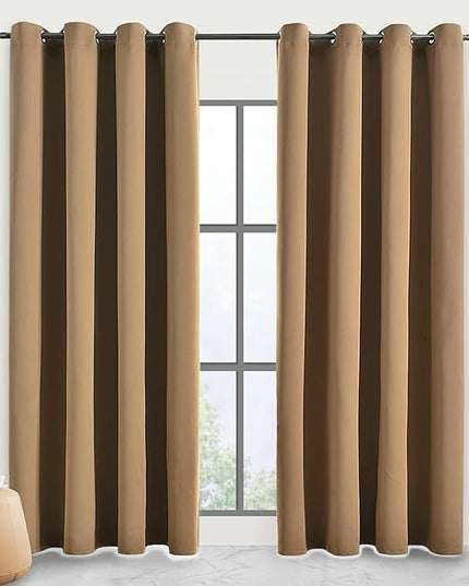 Blackout Curtains for Bedroom Thermal Insulated Light Blocking Room Darkening Curtains Solid Grommet Window Drapes for Living Room, Set of 2 Curtain Panels 52 W x 96 L inch Long Coffee