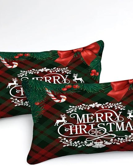 Bedbay Christmas Comforter Set Queen Size Bedding Set Xmas Bow Buffalo Checkered 8 Pcs Christmas Bedding Set 1 Comforter 4 Pillowcases 1 Cushion Cover 1 Flat Sheet 1 Fitted Sheet