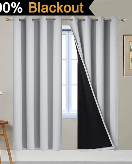 Yakamok Full Blackout Curtains 72 Inches Long,Blackout Curtain Panels for Bedroom, 2 Thick Layers Grommet Top Thermal Insulated Drapes with Black Liner for Living Room(Light Grey, Set of 2)