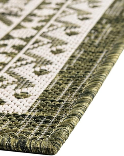 Rugs.com Outdoor Aztec Collection Rug – 7' x 10' Green Flatweave Rug Perfect for Living Rooms, Large Dining Rooms, Open Floorplans