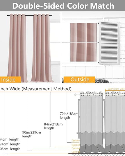 Simplebrand Blush Room Darkening Curtains for Bedroom Living Room 84 Inch Length 2 Panels Set, Thermal Insulated Curtains & Drapes, Solid Grommet Noise Reducing Window Treatment, W50 x L84 Inch