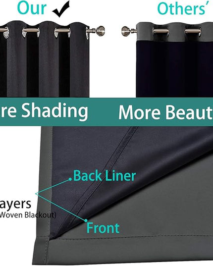 Yakamok Full Shade Curtain Panels, Heavy Duty Lined Curtains 84 Inches Long, Thermal Insulated Room Darkening Curtains with Black Liner for Bedroom(70" Width Each Panel, Dark Gray, 2 Panels)