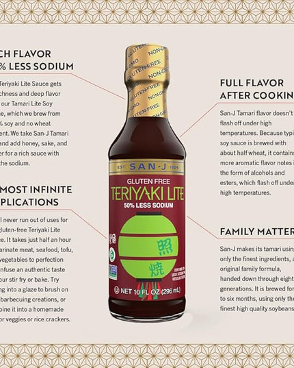 San-J - Gluten Free LITE Teriyaki Sauce with 50% Less Sodium - Well-balanced Sauce for Cooking - Non-GMO - 64 oz. Container