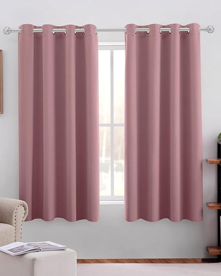 HOMEIDEAS Mauve Blackout Curtains for Bedroom 52 X 63 Inch Length 2 Panels Set Room Darkening Bedroom Curtains, Soundproof Thermal Grommet Window Curtains for Living Room