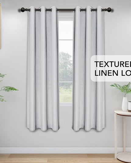 Easy-Going Linen Look Blackout Curtain Grommet Window Curtain Drapes for Bedroom, Living Room Thermal Insulated Room Darkening (2 Panels, 42x84 inch, Greyish White)